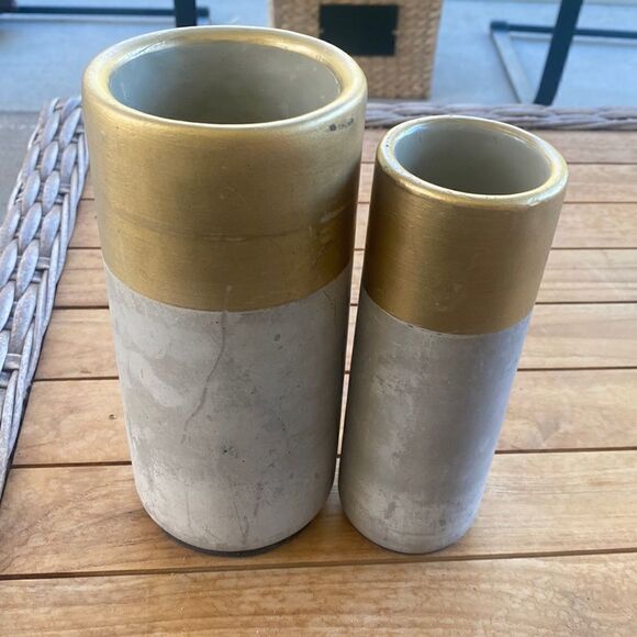 Threshold Cement & Gold Cylindrical Vase (2) - Picture 1 of 5
